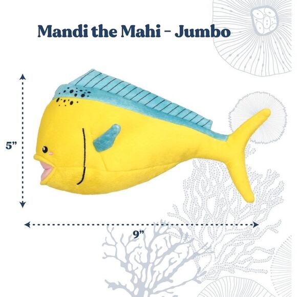 Grrreen Plush Mahi Mahi Fish Dog Toy Crinkle Plush Large Yellow Recycled NWT - Picture 5 of 6